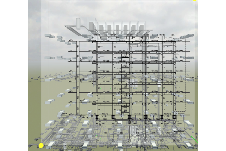 Vista BIM en Revitzo con overlaying planes para coordinación del modelo