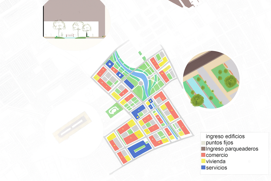 Render de intervención urbana en el intersticio Madrid Mosquera, integración de espacio público