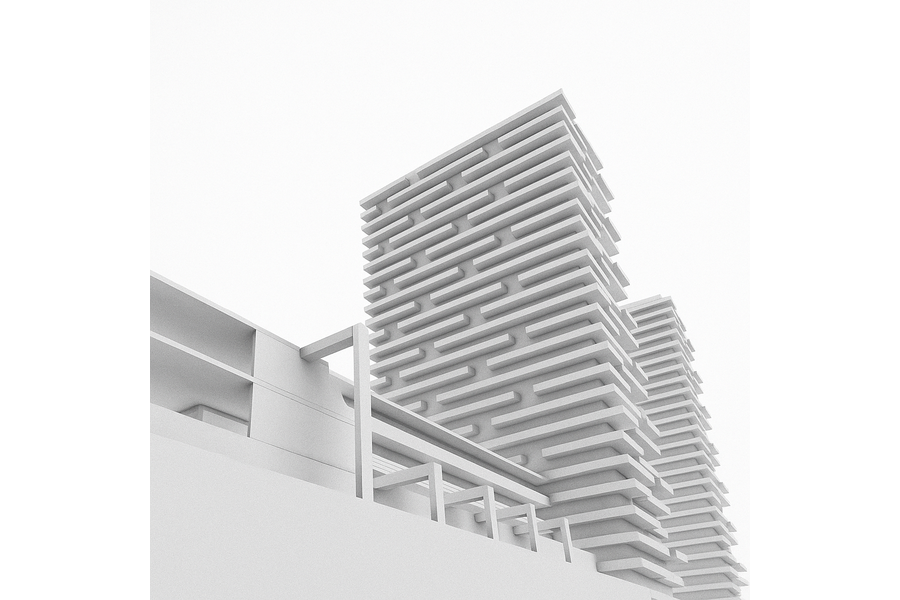 Volumetría exterior de edificio multifamiliar