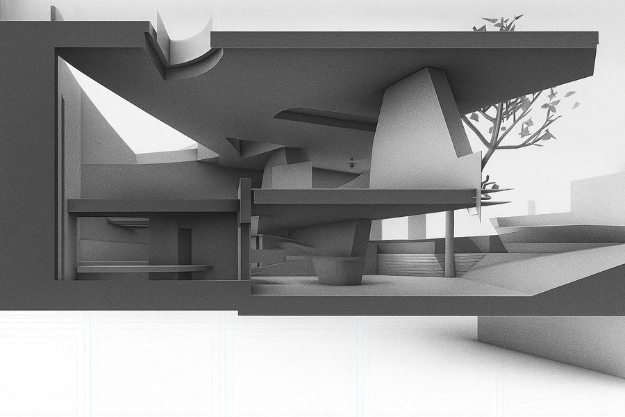 Vista conceptual en planta de complejo cultural